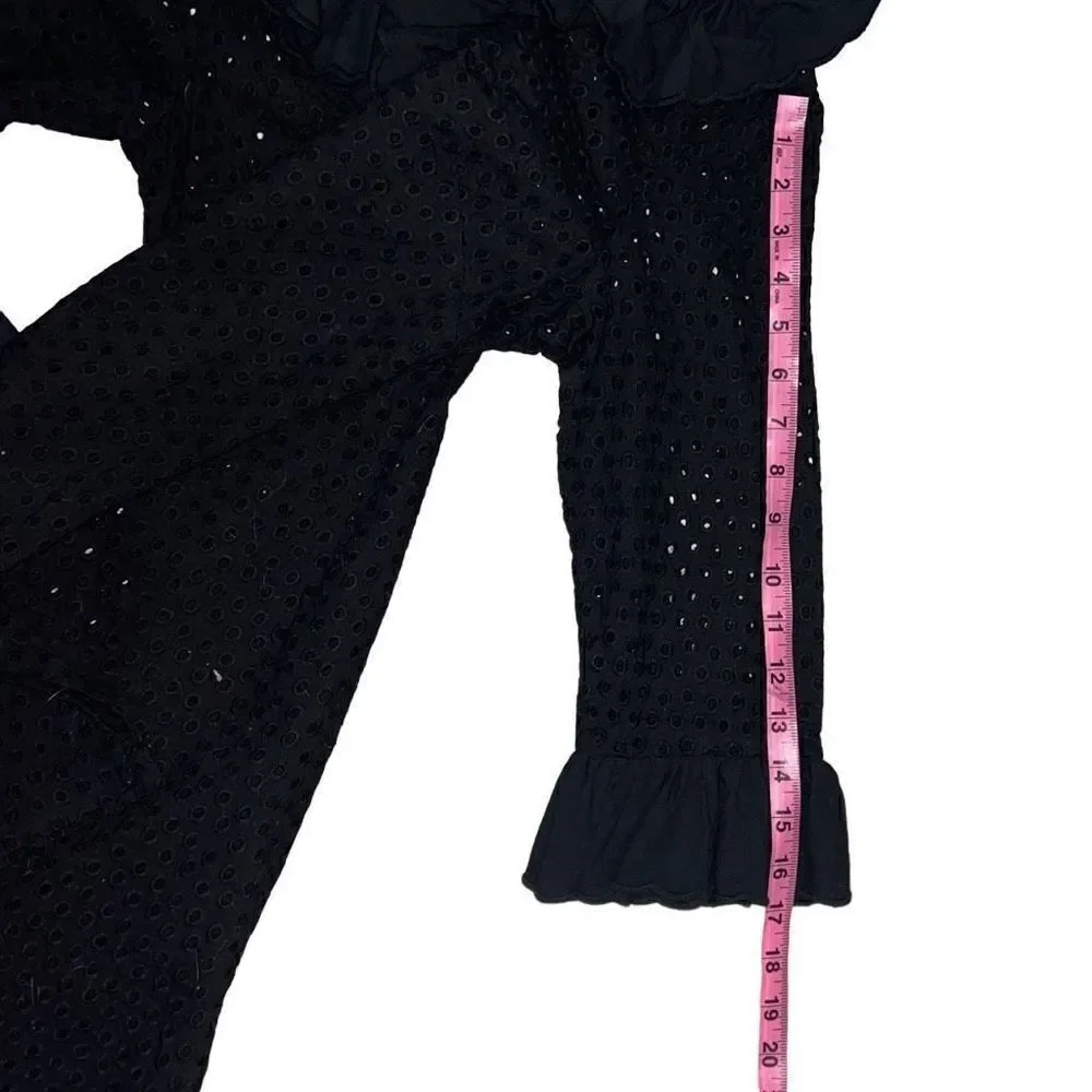 Gretchen Scott Designs Black Eyelet Tunic Swim Coverup Ruffle Neck sz S Small
